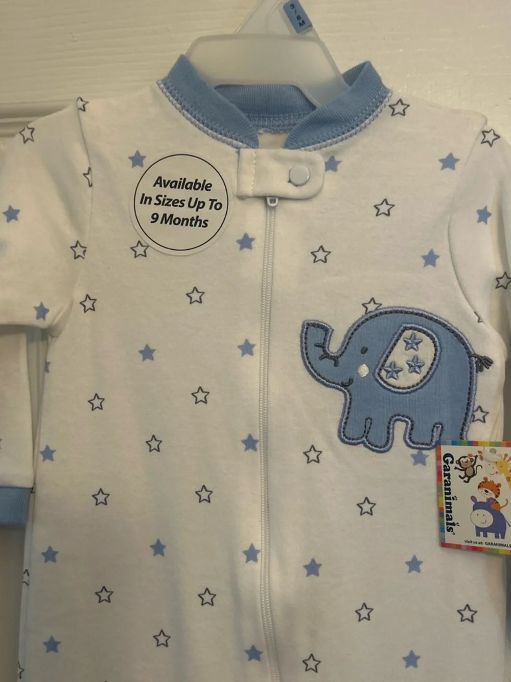 Garanimals  infant boy Blue Star Elephant Zip-Front Baby One-Piece
